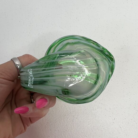 Vintage Art Glass Swan Bowl Hand Blown Green Dish Mid Century Mod Tiny 6 Inch - Picture 4 of 8